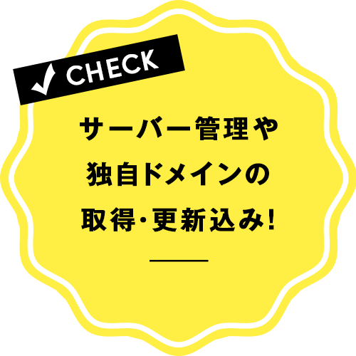 サーバ―管理や独自ドメインの取得・更新込み!